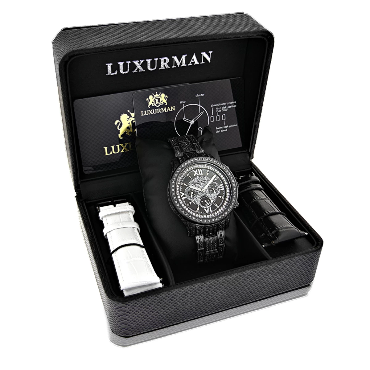 Iced Out Men's Black Diamond Luxurman Watch 3ct 4 Iced Out Men's Black Diamond Luxurman Watch 3ct - Image 4