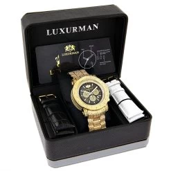 Iced Out Men's Diamond Watch Luxurman 2ct Yellow Gold Plated -Watch Store iced out mens diamond watch luxurman 2ct yellow gold plated box
