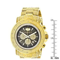 Iced Out Men's Diamond Watch Luxurman 2ct Yellow Gold Plated -Watch Store iced out mens diamond watch luxurman 2ct yellow gold plated ruler