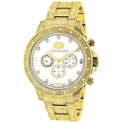 Iced Out Men's Luxurman Watch With Diamond Band 1.25ct Yellow Gold
