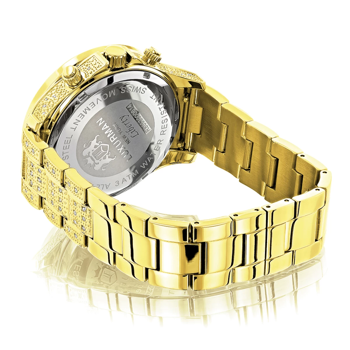 Iced Out Men's Luxurman Watch With Diamond Band 1.25ct Yellow Gold Plated 2 Iced Out Men's Luxurman Watch With Diamond Band 1.25ct Yellow Gold Plated - Image 2