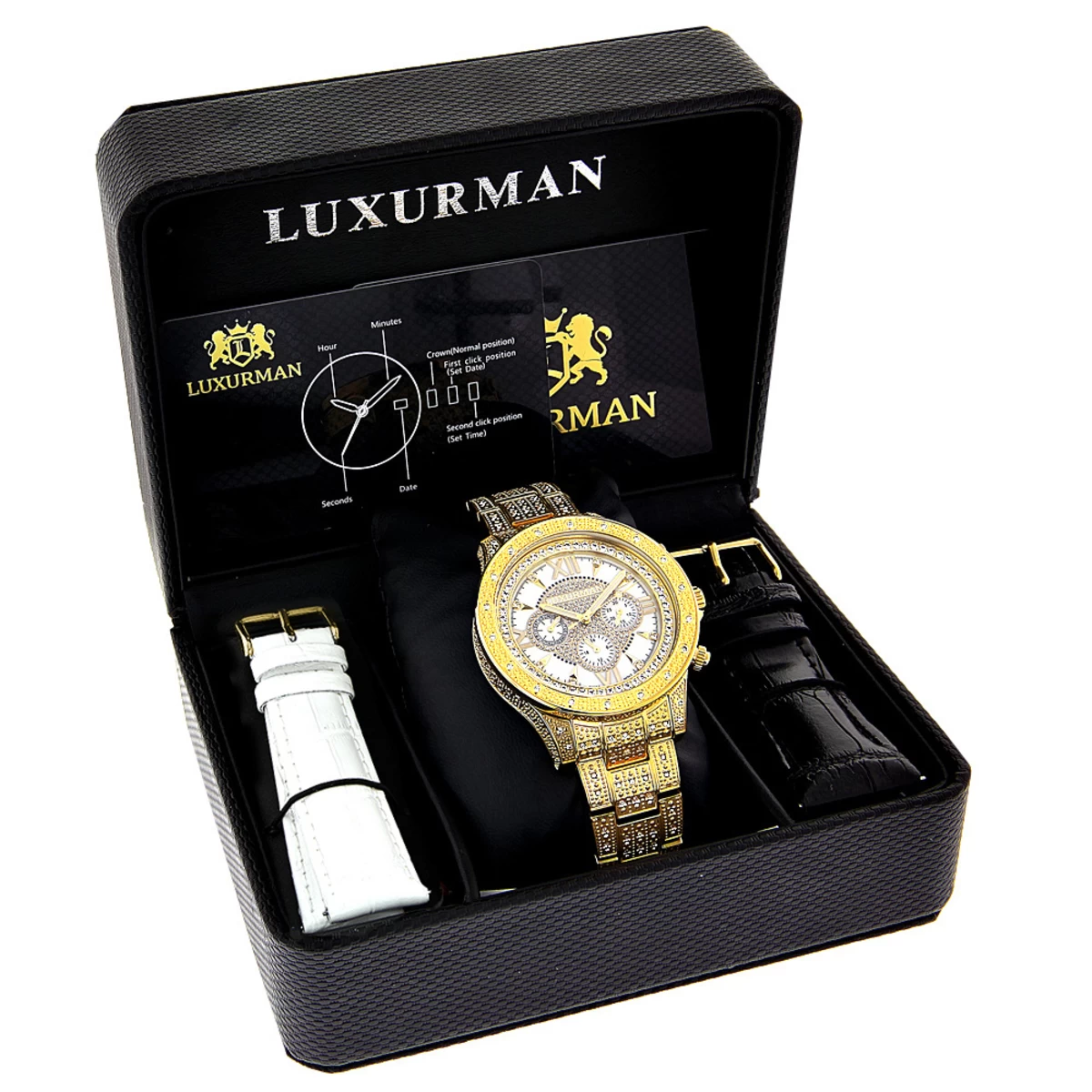 Iced Out Men's Luxurman Watch With Diamond Band 1.25ct Yellow Gold Plated 4 Iced Out Men's Luxurman Watch With Diamond Band 1.25ct Yellow Gold Plated - Image 4