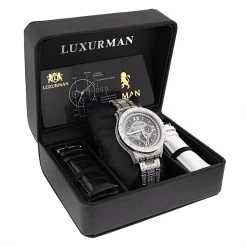 Iced Out Men's Watch With Diamond Band 1.25ct Luxurman Liberty -Watch Store iced out mens watch with diamond band 125ct luxurman liberty box