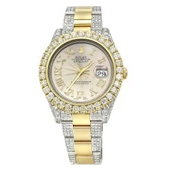 Iced-Out Two-Tone Rolex Oyster Perpetual Datejust Men's Diamond Watch 15ct