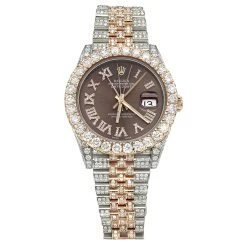 Iced Out Two Tone Rolex Oyster Perpetual Datejust Men's Diamond Watch 21ct