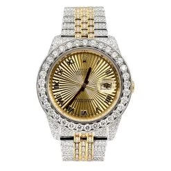 Iced-Out Bust-Down Rolex Oyster Perpetual Men's Diamond Watch Two Tone 18ct