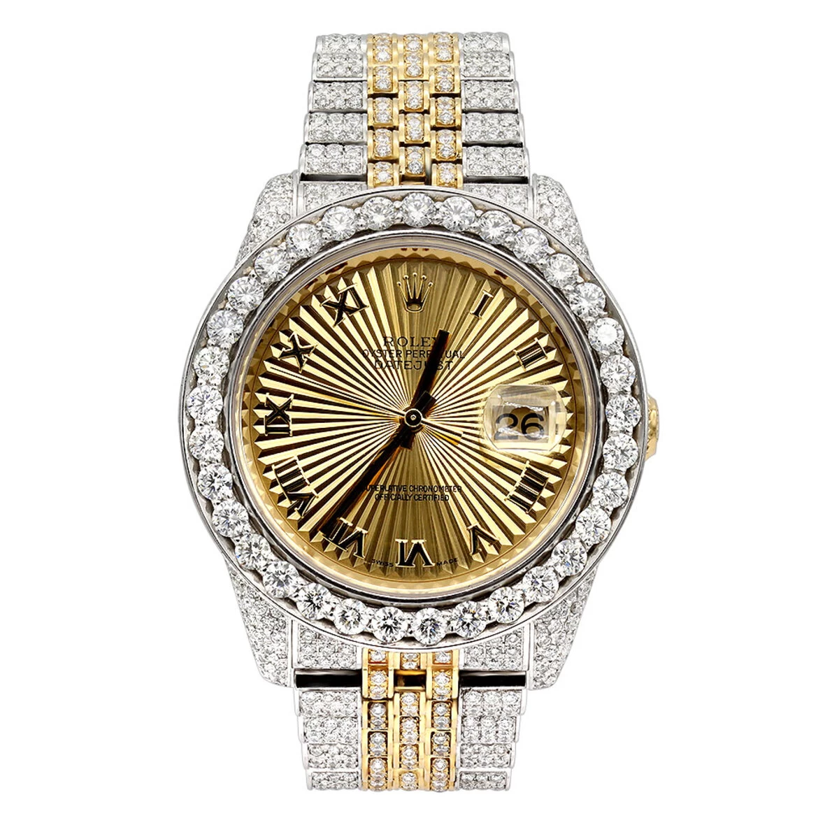 Iced-Out Bust-Down Rolex Oyster Perpetual Men's Diamond Watch Two Tone 18ct 1 Iced-Out Bust-Down Rolex Oyster Perpetual Men's Diamond Watch Two Tone 18ct