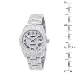 Iced-Out Ladies Diamond Rolex Datejust Watch 31mm 12ct -Watch Store iced out watches pre owned ladies diamond rolex datejust watch 12ct ruler