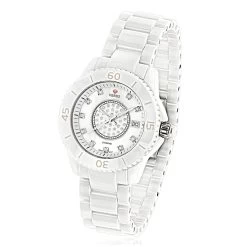 Icetime Stainless Steel & White Ceramic Case 0.15ct Ladies Diamonds Watch