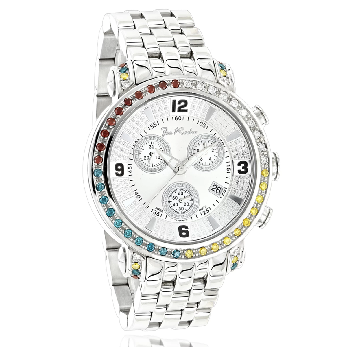 Unique Joe Rodeo White Yellow Red Blue Diamond Watch For Men 3.3ct 1 Unique Joe Rodeo White Yellow Red Blue Diamond Watch For Men 3.3ct
