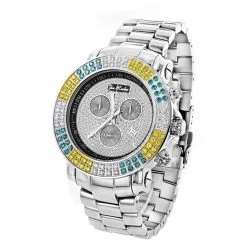 Joe Rodeo Junior Men's Diamond Watch White Yellow Blue Diamonds 4.3ct