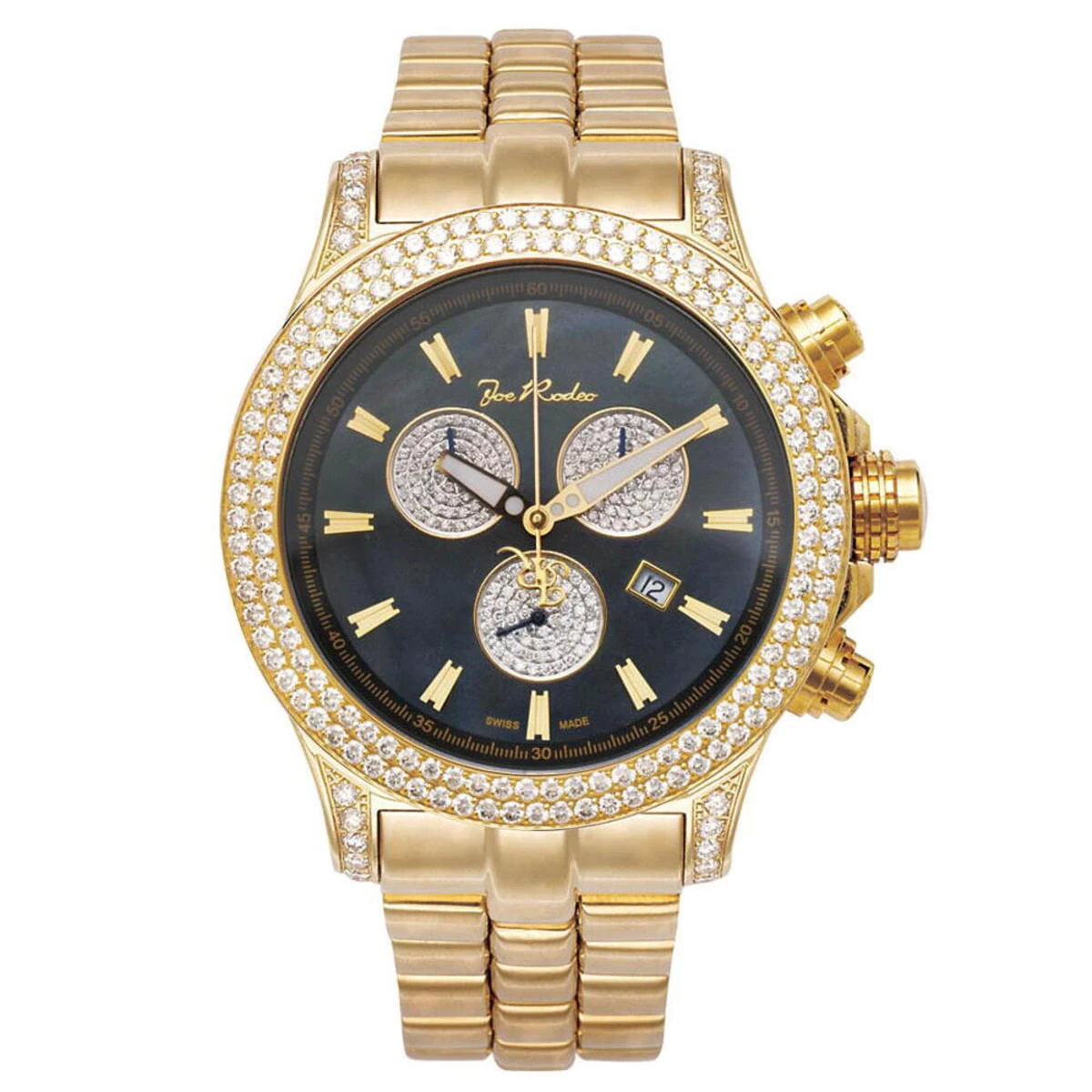 Joe Rodeo Yellow Gold Tone Men's Diamond Watch Master Pilot 7ct 1 Joe Rodeo Yellow Gold Tone Men's Diamond Watch Master Pilot 7ct