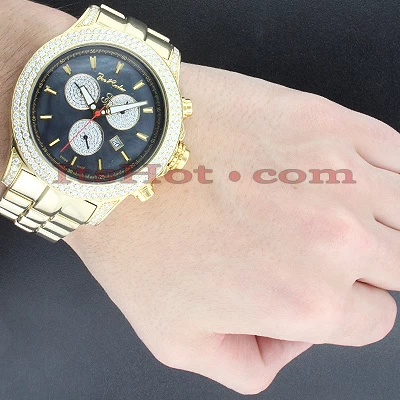 Joe Rodeo Yellow Gold Tone Men's Diamond Watch Master Pilot 7ct 4 Joe Rodeo Yellow Gold Tone Men's Diamond Watch Master Pilot 7ct - Image 4