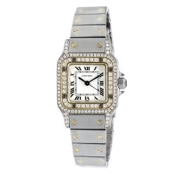 Cartier Santos Diamond Watch For Women 18k Gold & Streel Two-Tone 24mm Case