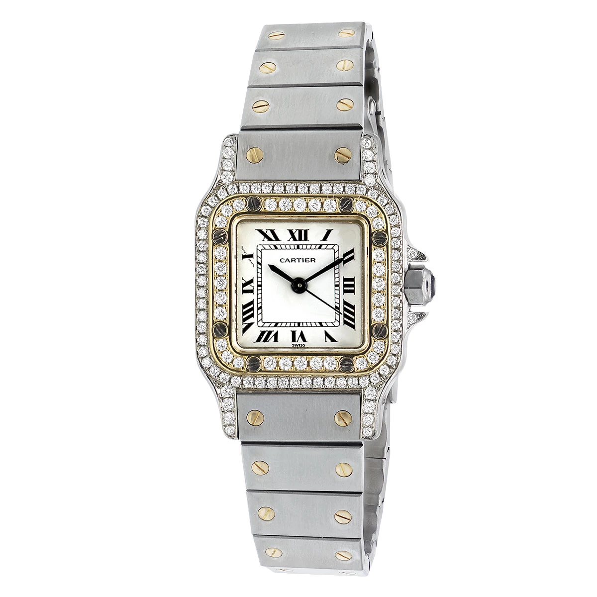 Cartier Santos Diamond Watch For Women 18k Gold & Streel Two-Tone 24mm Case 1 Cartier Santos Diamond Watch For Women 18k Gold & Streel Two-Tone 24mm Case