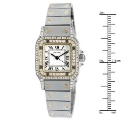 Cartier Santos Diamond Watch For Women 18k Gold & Streel Two-Tone 24mm Case 7 Cartier Santos Diamond Watch For Women 18k Gold & Streel Two-Tone 24mm Case -Watch Store ladies cartier panthere mini 18k gold steel two tone vintage diamond watch 1ct 968917 968918 ruler