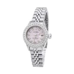 Ladies Diamond Rolex Datejust Watch Pink MOP Dial 26mm Oyster Perpetual 2ct