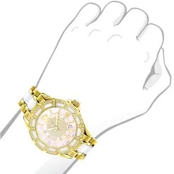 Ladies Diamond Yellow Gold Pld Steel & White Ceramic Watch Pink MOP -Watch Store ladies diamond watches yellow gold pld steel white ceramic watch pink mop bod