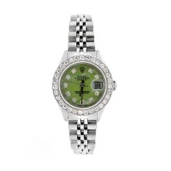 Ladies Rolex Datejust Diamond Bezel Watch Green MOP Dial 1.5ct