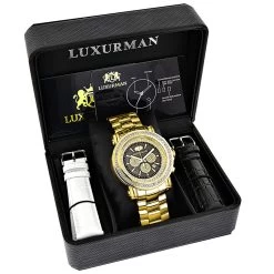 Large Diamond Bezel Watch 2.5ct Luxurman Escalade Yellow Gold Plated 8 Large Diamond Bezel Watch 2.5ct Luxurman Escalade Yellow Gold Plated -Watch Store large diamond bezel watch 25ct luxurman escalade yellow gold plated box