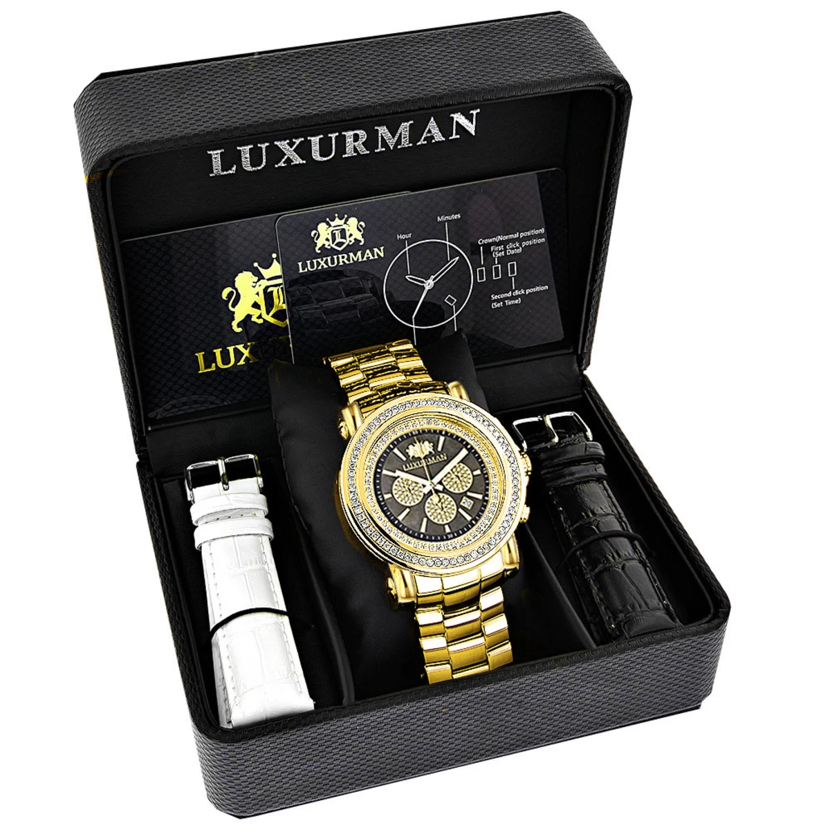Large Diamond Bezel Watch 2.5ct Luxurman Escalade Yellow Gold Plated 4 Large Diamond Bezel Watch 2.5ct Luxurman Escalade Yellow Gold Plated - Image 4