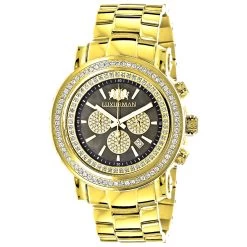 Large Diamond Bezel Watch 2.5ct Luxurman Escalade Yellow Gold Plated