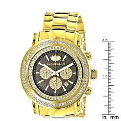 Large Diamond Bezel Watch 2.5ct Luxurman Escalade Yellow Gold Plated 9 Large Diamond Bezel Watch 2.5ct Luxurman Escalade Yellow Gold Plated -Watch Store large diamond bezel watch 25ct luxurman escalade yellow gold plated ruler