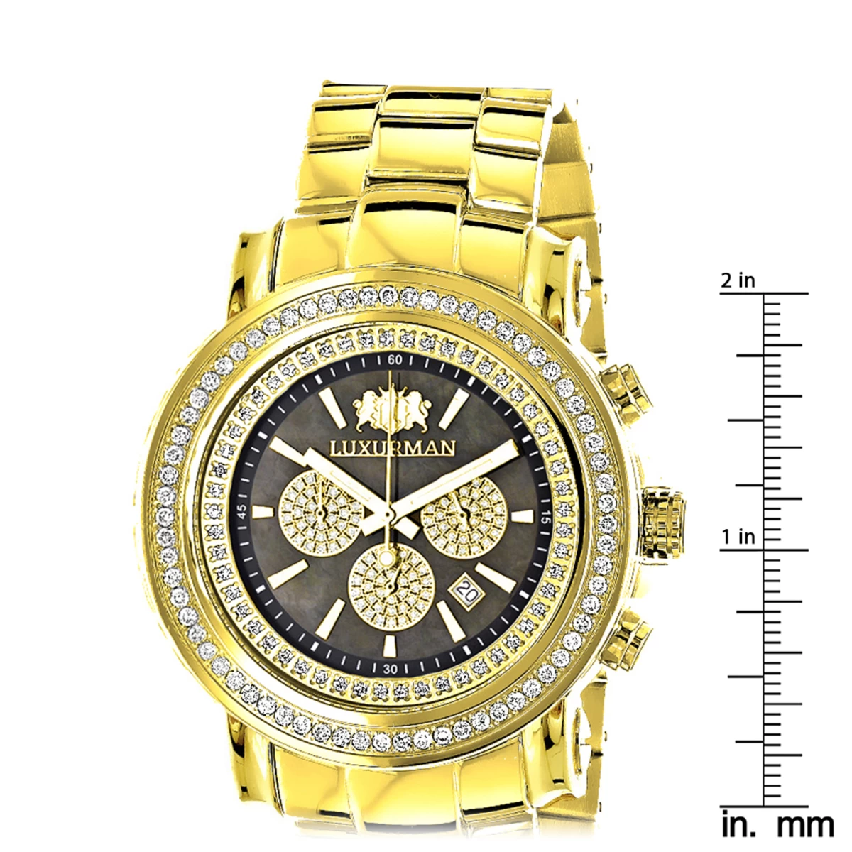 Large Diamond Bezel Watch 2.5ct Luxurman Escalade Yellow Gold Plated 5 Large Diamond Bezel Watch 2.5ct Luxurman Escalade Yellow Gold Plated - Image 5