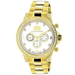 Large Diamond Bezel Watch By Luxurman 2.3ct Men's Yellow Gold Plated Liberty