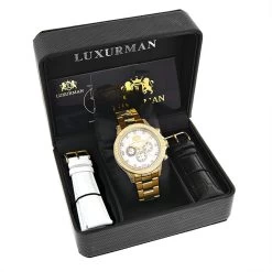 Large Diamond Bezel Watch By Luxurman 2.3ct Men's Yellow Gold Plated Liberty -Watch Store large diamond bezel watch by luxurman 23ct mens yellow gold plated liberty 4