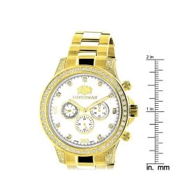 Large Diamond Bezel Watch By Luxurman 2.3ct Men's Yellow Gold Plated Liberty -Watch Store large diamond bezel watch by luxurman 23ct mens yellow gold plated liberty ruler