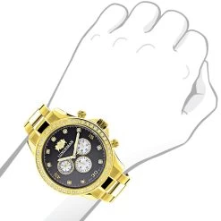 Large Diamond Bezel Watch By Luxurman 2ct Yellow Gold Tone Watch -Watch Store large diamond bezel watch by luxurman 2ct yellow gold tone watches 3
