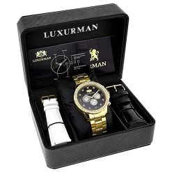 Large Diamond Bezel Watch By Luxurman 2ct Yellow Gold Tone Watch -Watch Store large diamond bezel watch by luxurman 2ct yellow gold tone watches 4