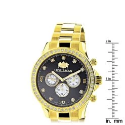 Large Diamond Bezel Watch By Luxurman 2ct Yellow Gold Tone Watch -Watch Store large diamond bezel watch by luxurman 2ct yellow gold tone watches ruler