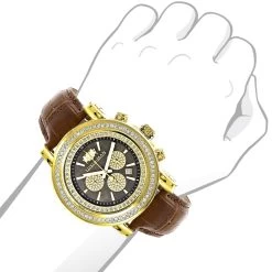 Large Diamond Bezel Watch For Men 2.5ct Luxurman Escalade Yellow Gold Plted -Watch Store large diamond bezel watch for men 25ct luxurman escalade yellow gold plted bod