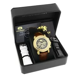 Large Diamond Bezel Watch For Men 2.5ct Luxurman Escalade Yellow Gold Plted -Watch Store large diamond bezel watch for men 25ct luxurman escalade yellow gold plted box