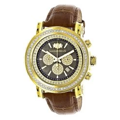 Large Diamond Bezel Watch For Men 2.5ct Luxurman Escalade Yellow Gold Plted