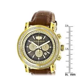 Large Diamond Bezel Watch For Men 2.5ct Luxurman Escalade Yellow Gold Plted -Watch Store large diamond bezel watch for men 25ct luxurman escalade yellow gold plted ruler