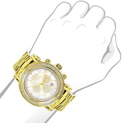 Large Diamond Bezel Watch For Men Yellow Gold Plated 2.5c Luxurman Escalade -Watch Store large diamond bezel watch for men yellow gold plated 25c luxurman escalade bod