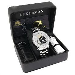 Large Diamond Men's Watch With Boxing Gloves 4 CT Luxurman Southpaw Edition -Watch Store large diamond mens watch with boxing gloves 45ct luxurman southpaw edition box