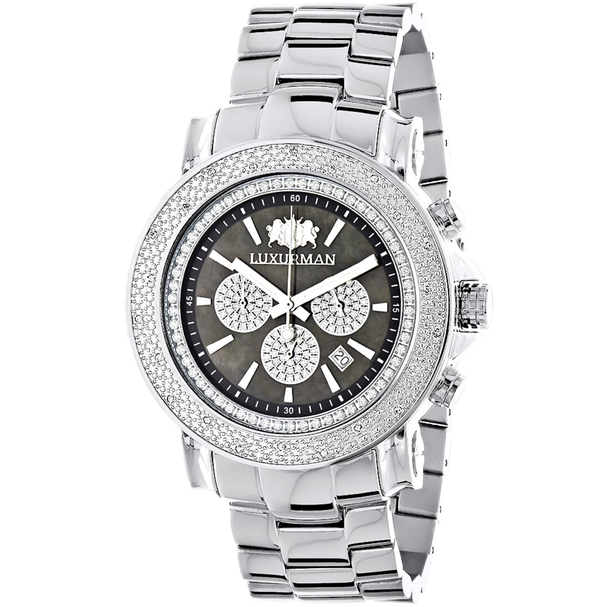 Large Face Luxurman Diamond Watch Chronograph 0.25ct For Men 1 Large Face Luxurman Diamond Watch Chronograph 0.25ct For Men