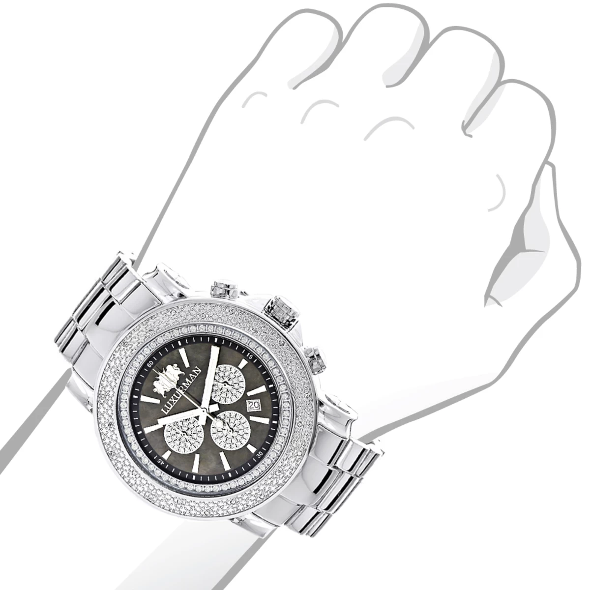 Large Face Luxurman Diamond Watch Chronograph 0.25ct For Men 3 Large Face Luxurman Diamond Watch Chronograph 0.25ct For Men - Image 3