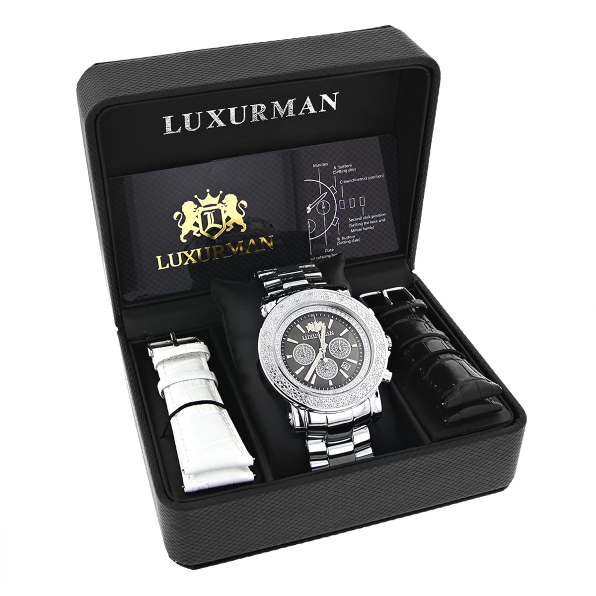 Large Face Luxurman Diamond Watch Chronograph 0.25ct For Men 4 Large Face Luxurman Diamond Watch Chronograph 0.25ct For Men - Image 4