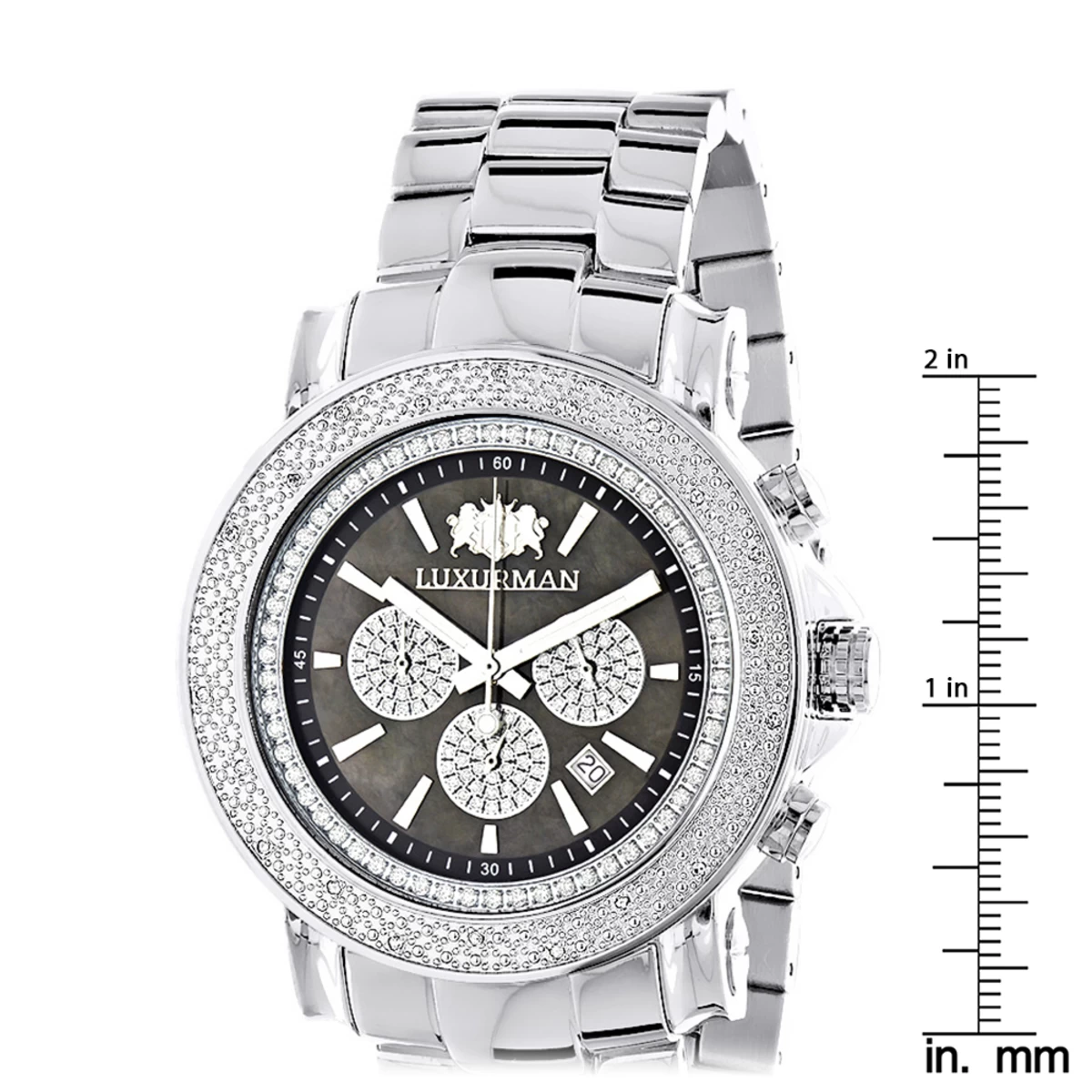 Large Face Luxurman Diamond Watch Chronograph 0.25ct For Men 5 Large Face Luxurman Diamond Watch Chronograph 0.25ct For Men - Image 5