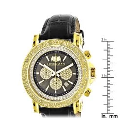 Large Luxurman Men's Watch With Diamonds 0.25ct Yellow Gold Plated Black MOP 9 Large Luxurman Men's Watch With Diamonds 0.25ct Yellow Gold Plated Black MOP -Watch Store large luxurman mens watch with diamonds 025ct yellow gold plated black mop ruler