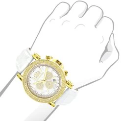 Large Luxurman Men's Watch 0.25ct Diamonds Yellow Gold Plated Escalade With Leather Bands -Watch Store large luxurman mens watch with diamonds 025ct yellow gold plated escalade 1 bod