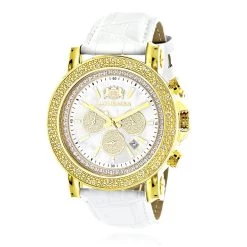 Large Luxurman Men's Watch 0.25ct Diamonds Yellow Gold Plated Escalade With Leather Bands