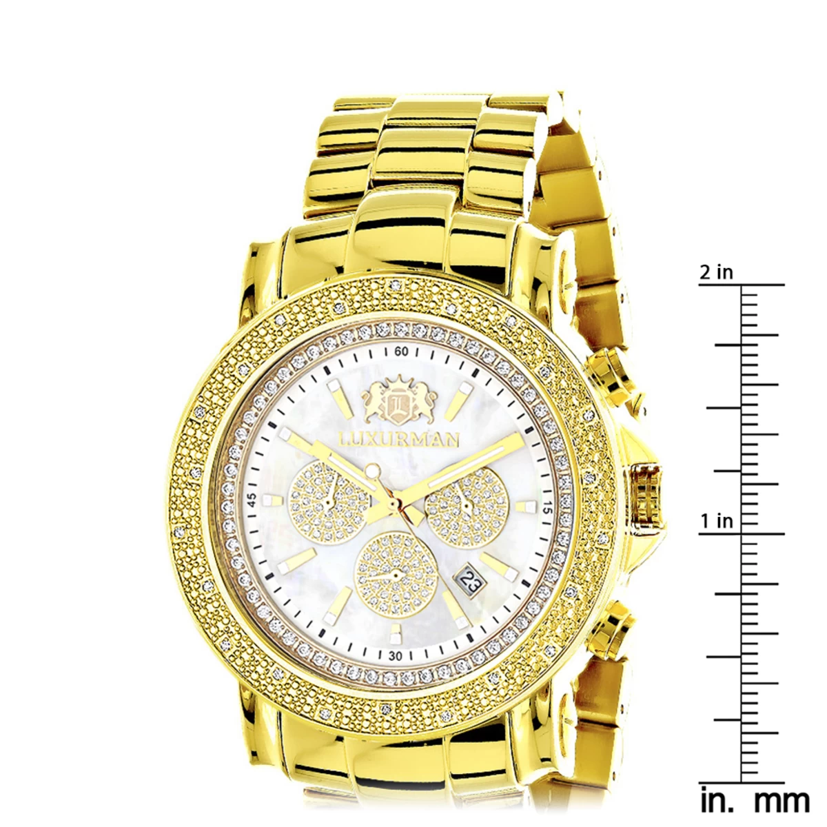 Large Luxurman Men's Watch With Diamonds 0.25ct Yellow Gold Plated Escalade 48mm 5 Large Luxurman Men's Watch With Diamonds 0.25ct Yellow Gold Plated Escalade 48mm - Image 5