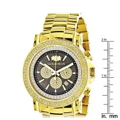 Large Luxurman Men's Watch With Diamonds 0.25ct Yellow Gold Plated W Chronograph -Watch Store large luxurman mens watch with diamonds 025ct yellow gold plated ruler