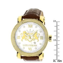 Large Yellow Gold Plated Phantom Men's Diamond Watch Luxurman Logo Face -Watch Store large yellow gold plated diamond watch for men by luxurman phantom 012ct ruler